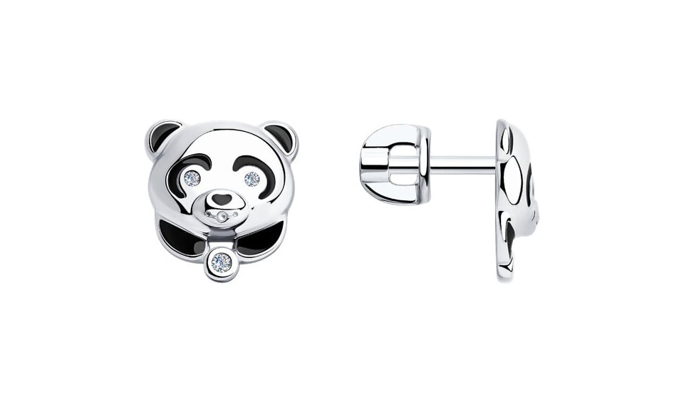 Серьги серебряные Sokolov «Панда» с фианитами и эмалью мялка сквиши панда