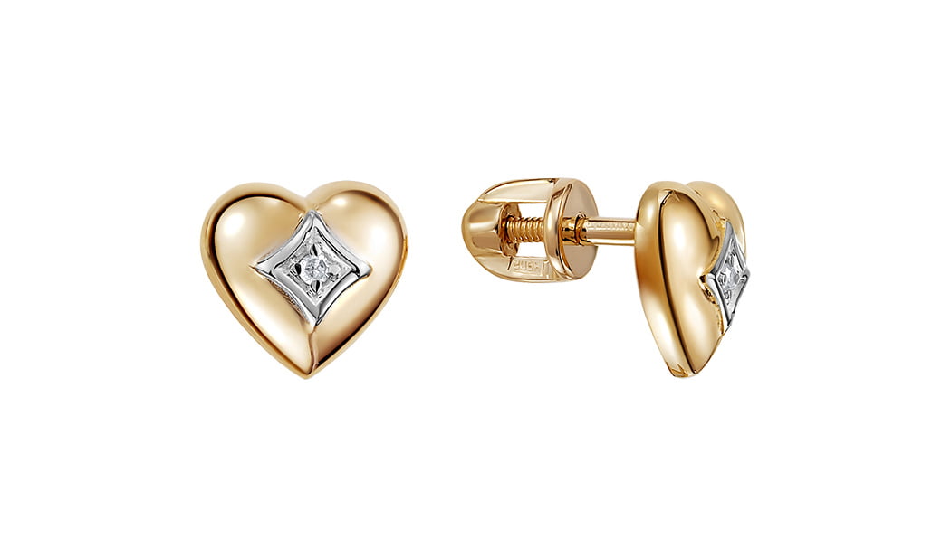 Серьги золотые Vesna «Сердце» с бриллиантами
