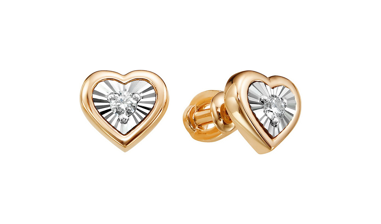 Серьги золотые Ювелирные традиции «Сердце» с бриллиантами