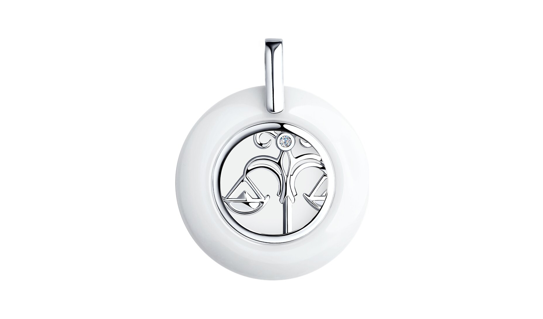 Подвеска серебряная Diamant «Знак зодиака Весы» с керамикой и фианитом